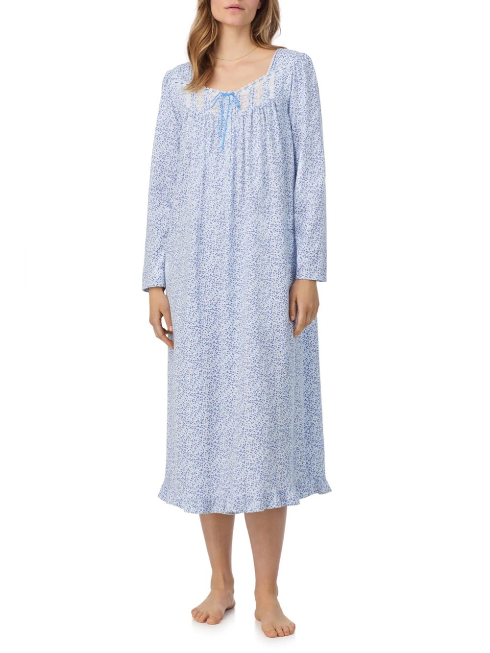Eileen West Blue Floral Long-Sleeve Cotton Nightgown size XL